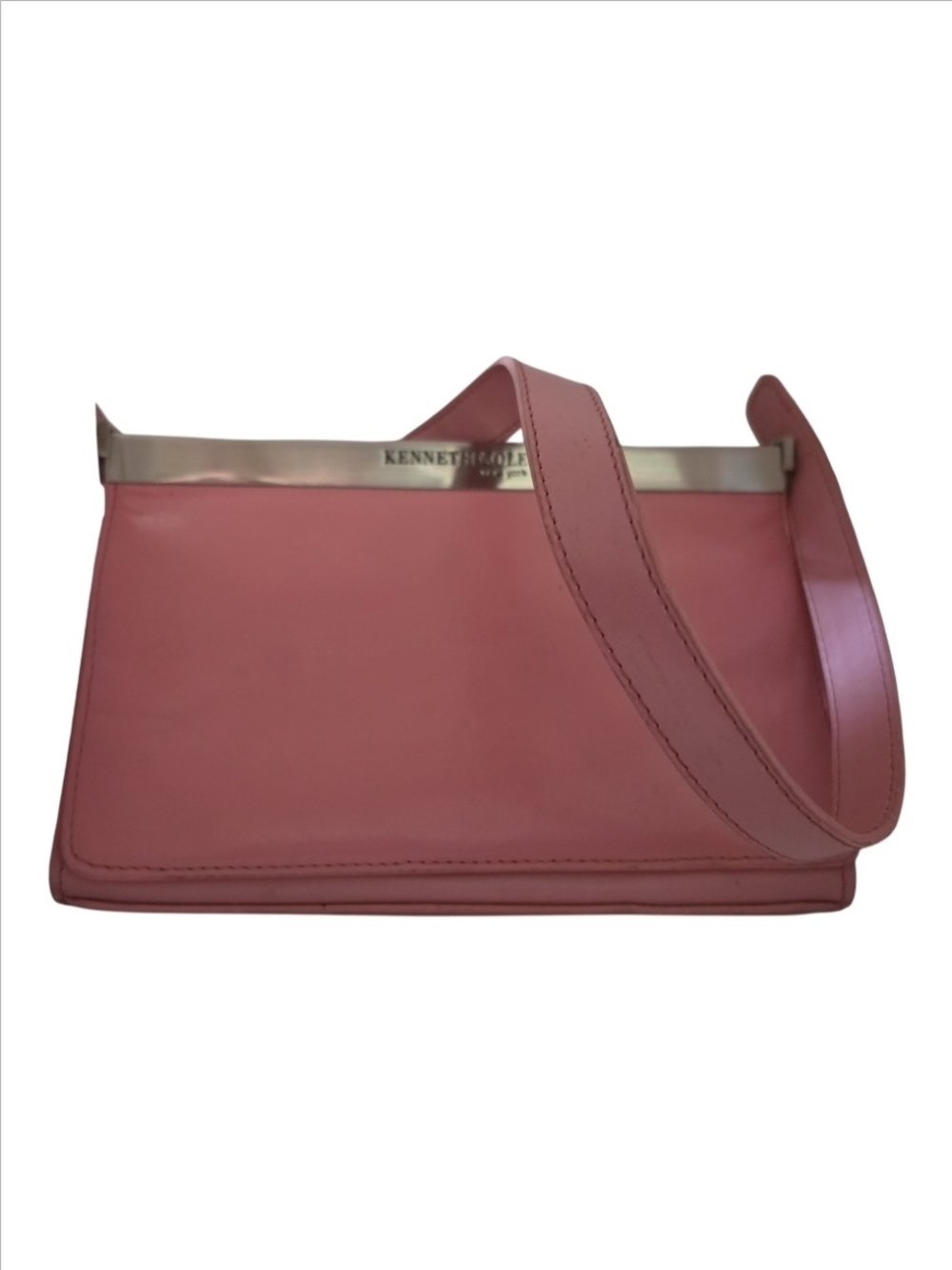 Kenneth Cole Pink Leather Shoulder Clutch with Metal Trim